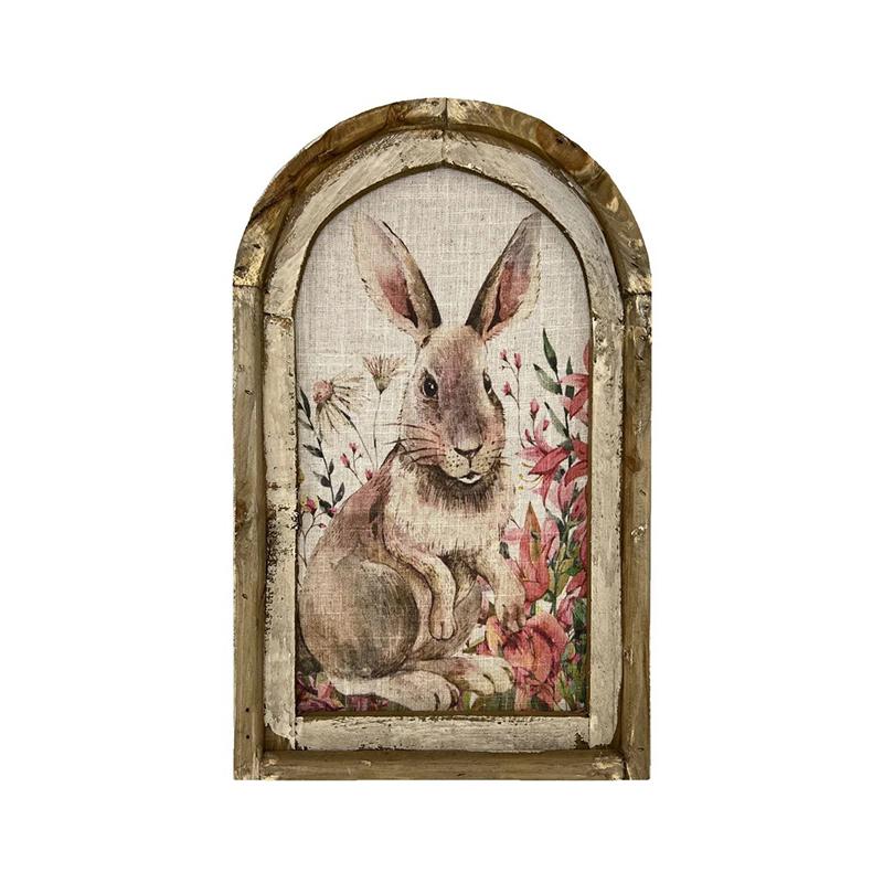 1PC Vintage Easter Decor Retro Home Decoration Wooden Bunny Oil Painting Rabbit Inn Art Print