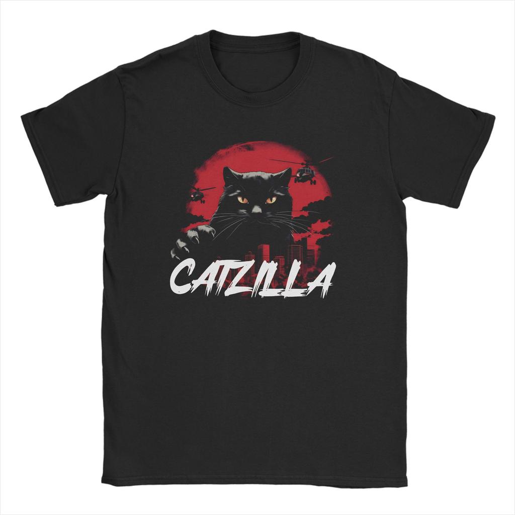 Harajuku Catzilla Kitten Lover T-Shirt Unisex Crewneck Short Sleeve Top Tee 100%Cotton Summer Top Tee
