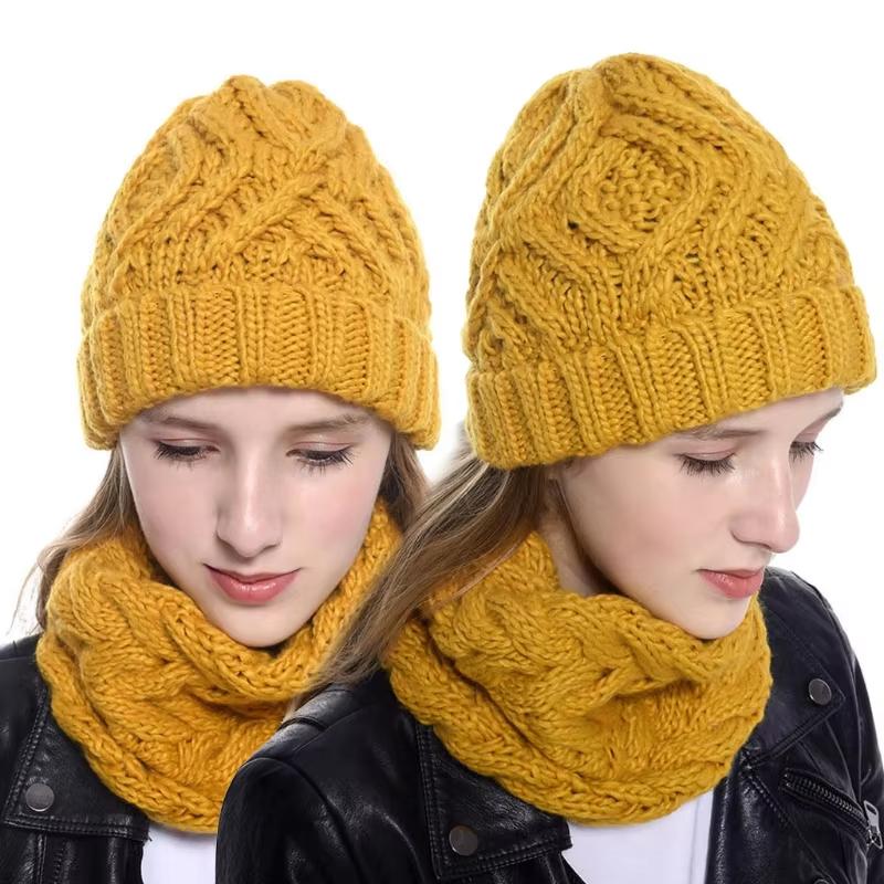 Fashion Autumn Winter Hats for Women Geometric Wool Knitted Hat Solid Handmade Beanie Cap Gorros Mujer Invierno Female Bonnet