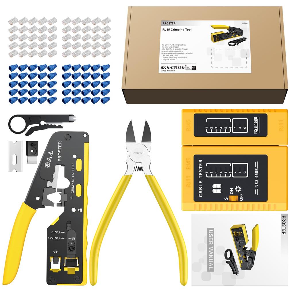Proster RJ45 Crimping LAN Crimping Compatible with RJ45 Penetrating Connector Cable Replacement Japanese Instruction Manual Compatible with Telephone