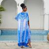 2023 Blue Kaftan Beach Cover Up Summer Women Beachwear Long Tunic Oversize Bikini Cover-ups Robe De Plage Sarong Q774