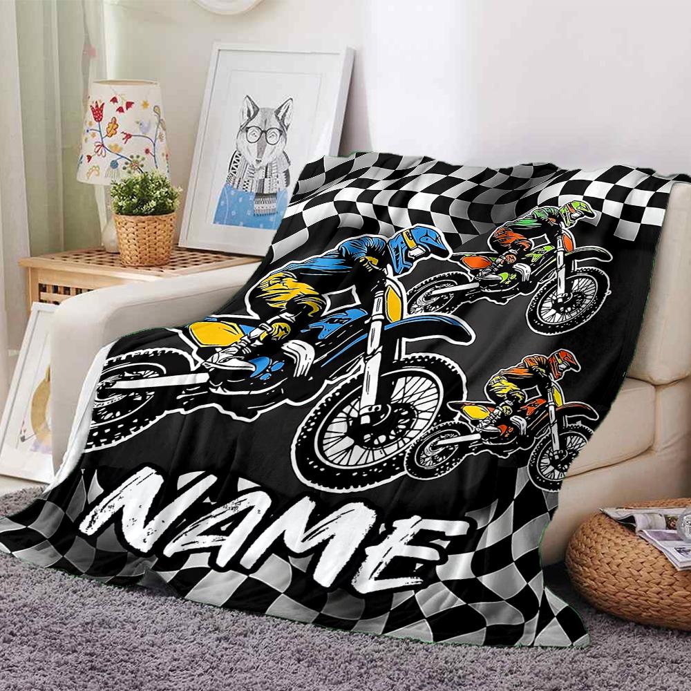 Custom Name off-road motorcycles Theme Printed Blanket - Perfect for Couch, Bed, Travel & Outdoor Use | Machine Washable, Cozy & Durable.