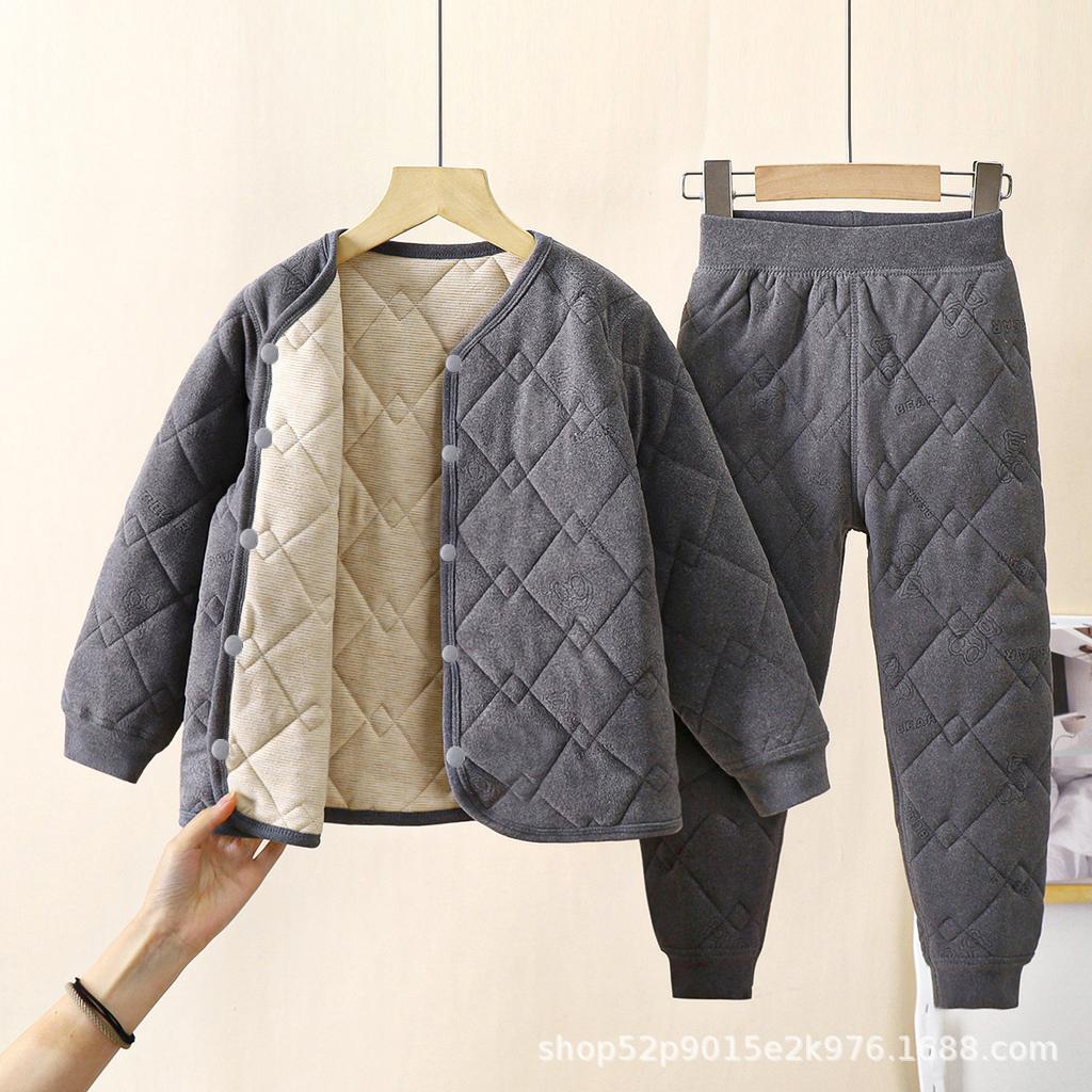 Детский артефакт школьной формы Осень-Зима Трехслойная стеганая хлопковая куртка для мальчиков с толстой велюровой подкладкой и хлопковая куртка для девочек