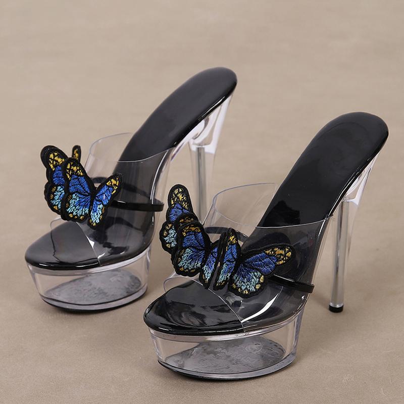 Liyke Высококачественные женские туфли на каблуках с вышивкой в виде бабочки ручной работы, современные тапочки, босоножки на платформе, туфли для стриптиза