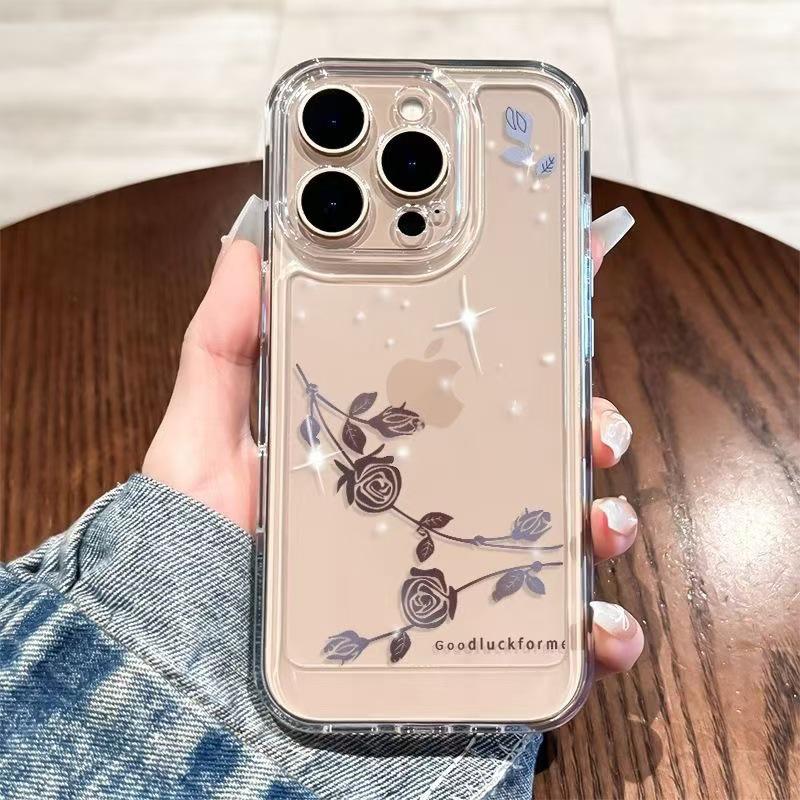 Чехол-накладка из мягкого материала с розой из стразов для iPhone 17 Pro Max/16e/15 Pro/14 Air/13