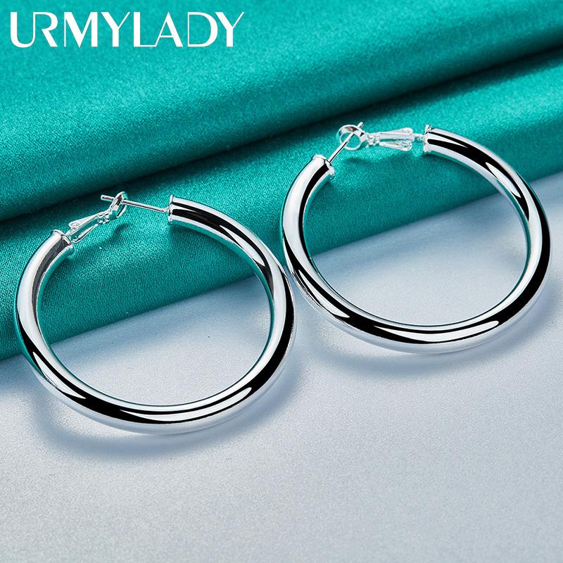 Гладкие круглые серьги из стерлингового серебра 925 пробы диаметром 50 мм, модные ювелирные изделия