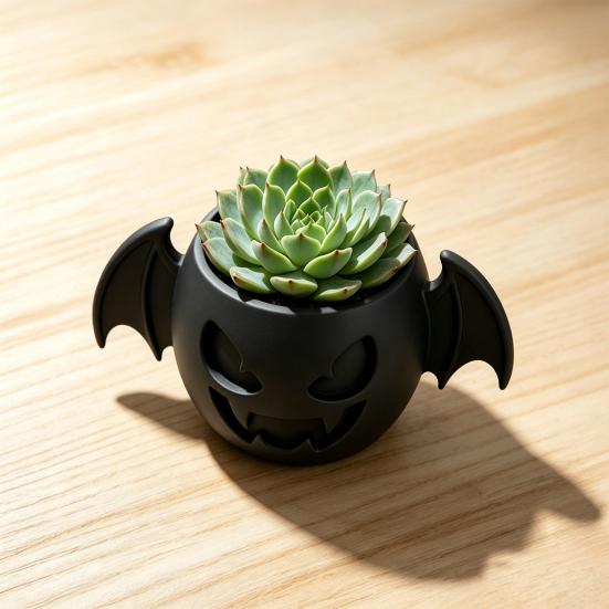 Small Succulents Pot for Windowsills Bat Wing Pumpkin Planter, 3D Printed Halloween Gothic Plant Personalized Desktop Organizer Pot, Multi-Purpose
