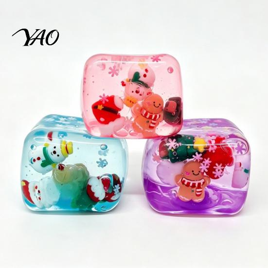 Stress Relieving Squishy Toys Christmas Relief Toy with Internal Dolls, Transparent Soft Maltose Squeezable Cube Sensory Fidget Toy, Portable