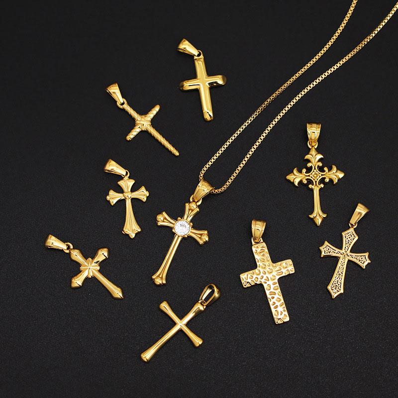 Non Tarnish 14k 18k Gold Plated 316L Stainless Steel Pendant Christian Cross Charms for Necklace Bracelet Jewelry Making