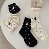 Ladies Spring and Summer New Trend Cartoon Black and White Cat Love Polka Dot Pure Cotton Tube Socks