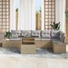 7 Piece Garden Sofa Set with Cushions Beige and Light Grey Poly Rattan