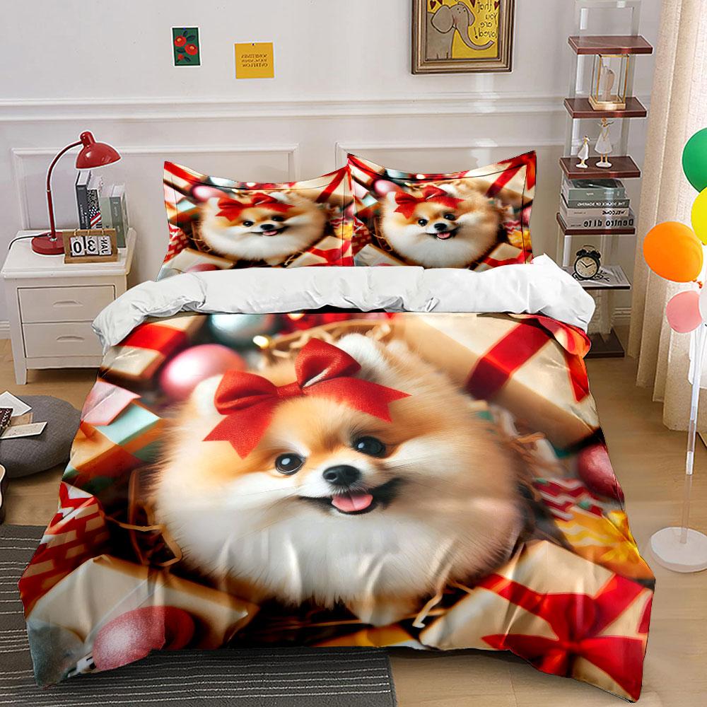 Fluffy Dog with Gift Boxes Bedding Duvet Cover Set (1*Duvet Cover 2*Pillowcases, without duvet insert)