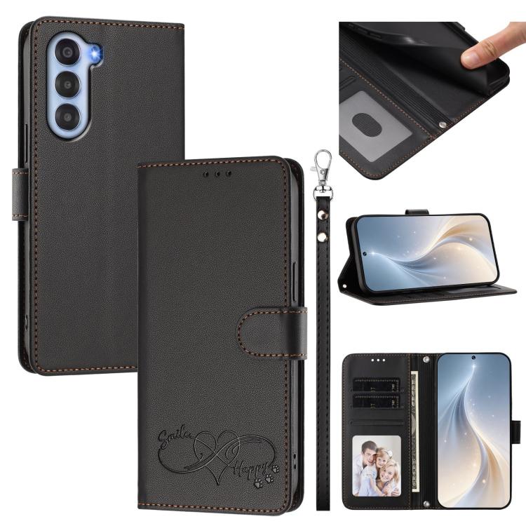 Happy Heart Pattern Magnetic Closure Vegan Leather Phone Case With Wrist Strap For ZTE Blade A56 4G