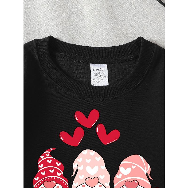 Valentine's Day Fashion Girls' Polyester Long-Sleeve Crewneck SweatshirtLove Gnomes Hearts Valentine Soft, Comfortable, Warm