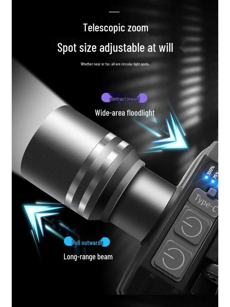 Перезаряжаемый водонепроницаемый светодиодный налобный фонарь с длительным временем работы батареи и зумом для ночной рыбалки и горного дела