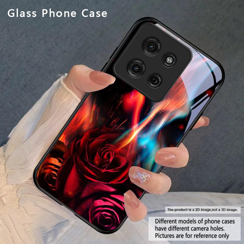 Яркая Пламенная Роза Для Motorola Moto Edge 20 Lite 30 Pro 40 Neo 50 Ultra G14 G22 G24 Power 34 G35 X30 Pro Стеклянный Чехол Для Телефона