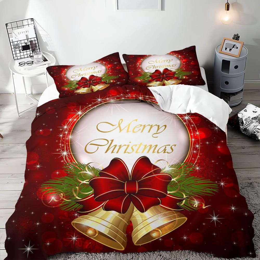 Веселого Рождества пододеяльник Золотой колокольчик бант комплект постельного белья для детей подростков праздничные подарки украшение спальни Queen King Полный размер