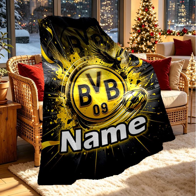 Custom Name Personalized Borussia Dortmund Bvb Print Blanket, Home Decor, Bedroom, Sofa, Camping, Couch, Gifts for Birthday Christmas