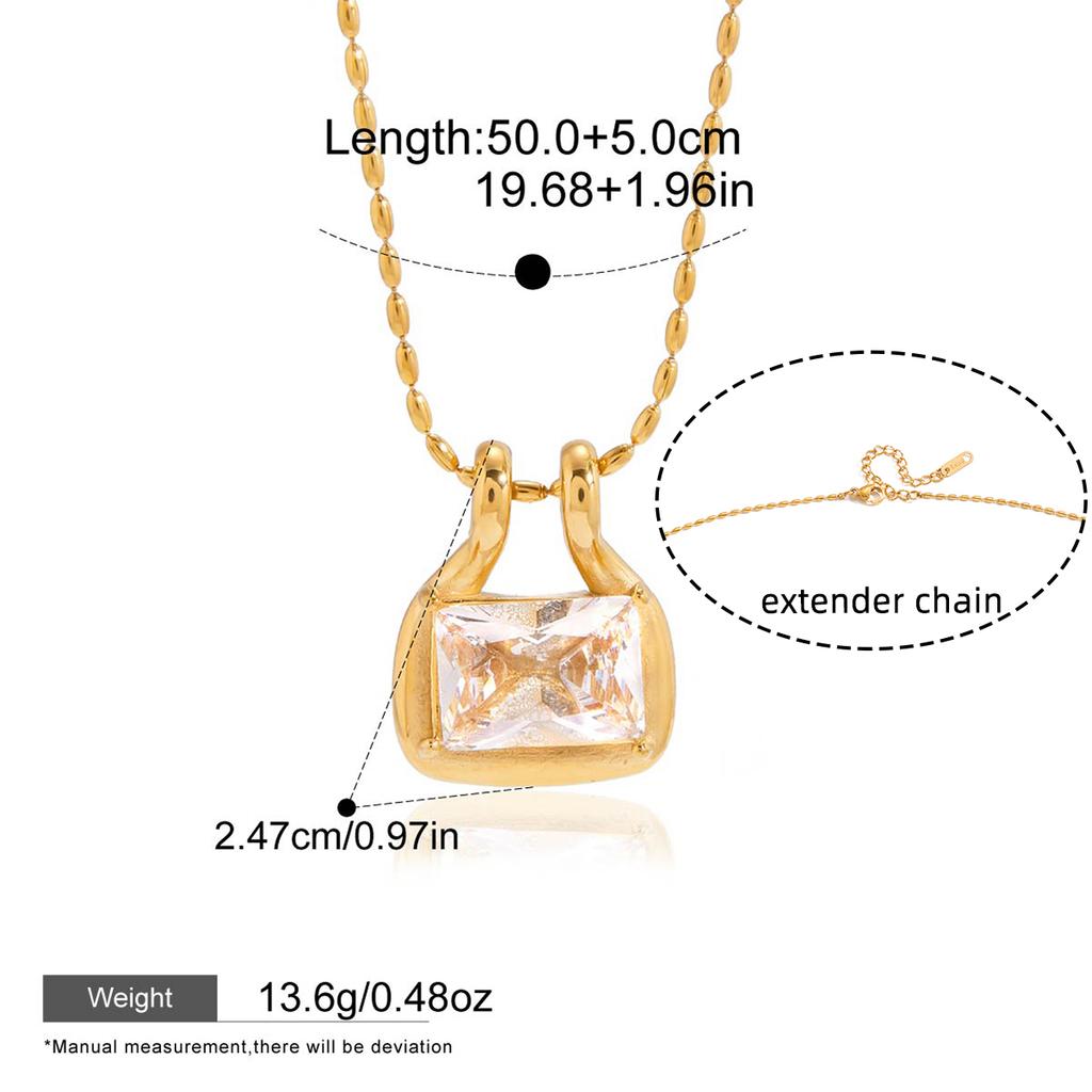 Yori White Square Cubic Zirconia Geometric Pendant Necklace 18 K Plated Stainless Steel Collar Necklace Gift Jewelry