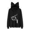 Women Fall Winter Hoodie with Big Pocket Cat Ear Decor Kitty Printing Hooded Full Sleeves Loose Pullover Home School Sport Top