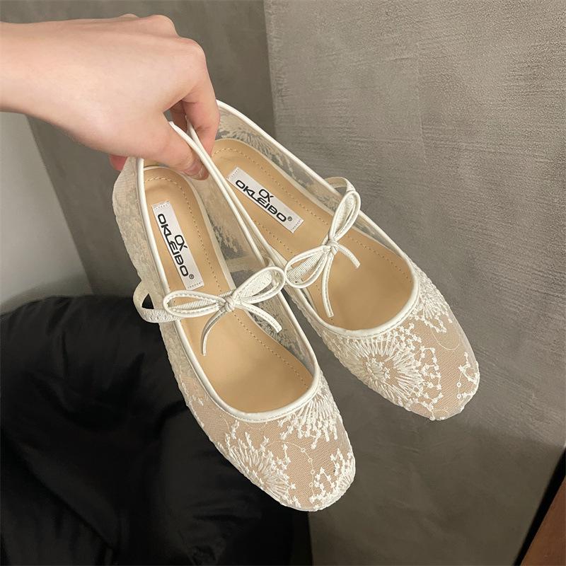 Bow Fairy Single Shoes Female 2025 Spring and Summer New Shallow Mouth Breathable Mesh Shoes Casual Flat Mary Jane Shoes
