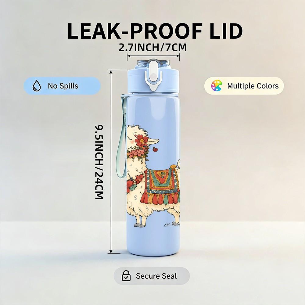 1PC Decorated Llama Cartoon 750ml Color Plastic Sports Water Bottle Leakproof Flip Straw Lid Suitable for Sports Office Home Use