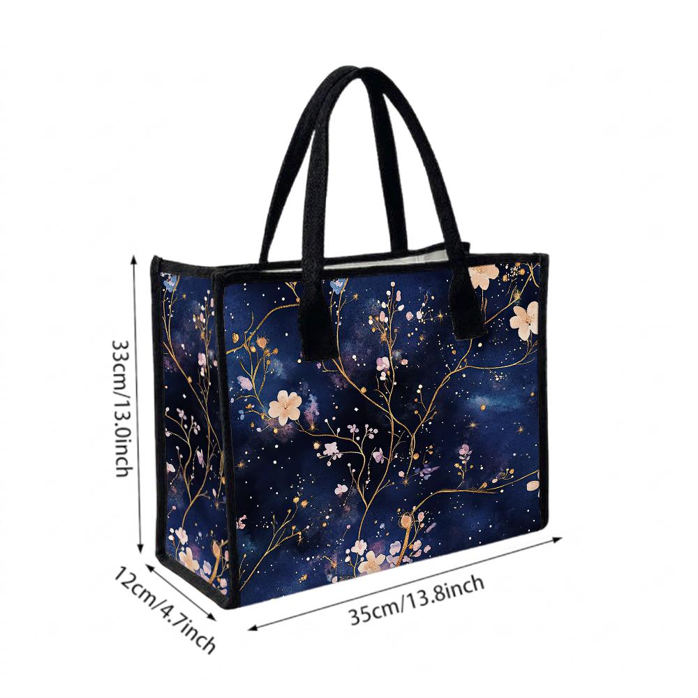 Elegant Cherry Blossom Women Daily Shoulder Tote Bag Stylish Floral Handbag for Commute Shopping