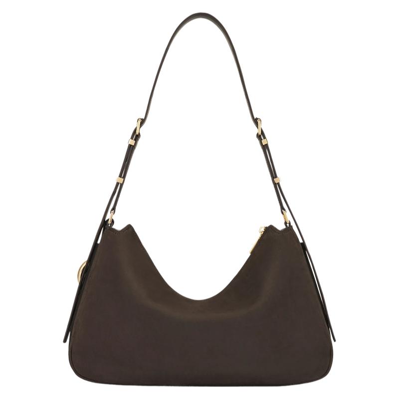 Michael Kors Nolita Brand Logo Suede Hobo Bag Women shoulder bag Chocolate 30F5GY5M2L-CHOCOLATE