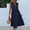 Sleeveless V Neck Casual Summer Women Dress Fashion Loose Elegant Office Ladies Dresses Layered Ruffled Solid A-line Female Dress 922