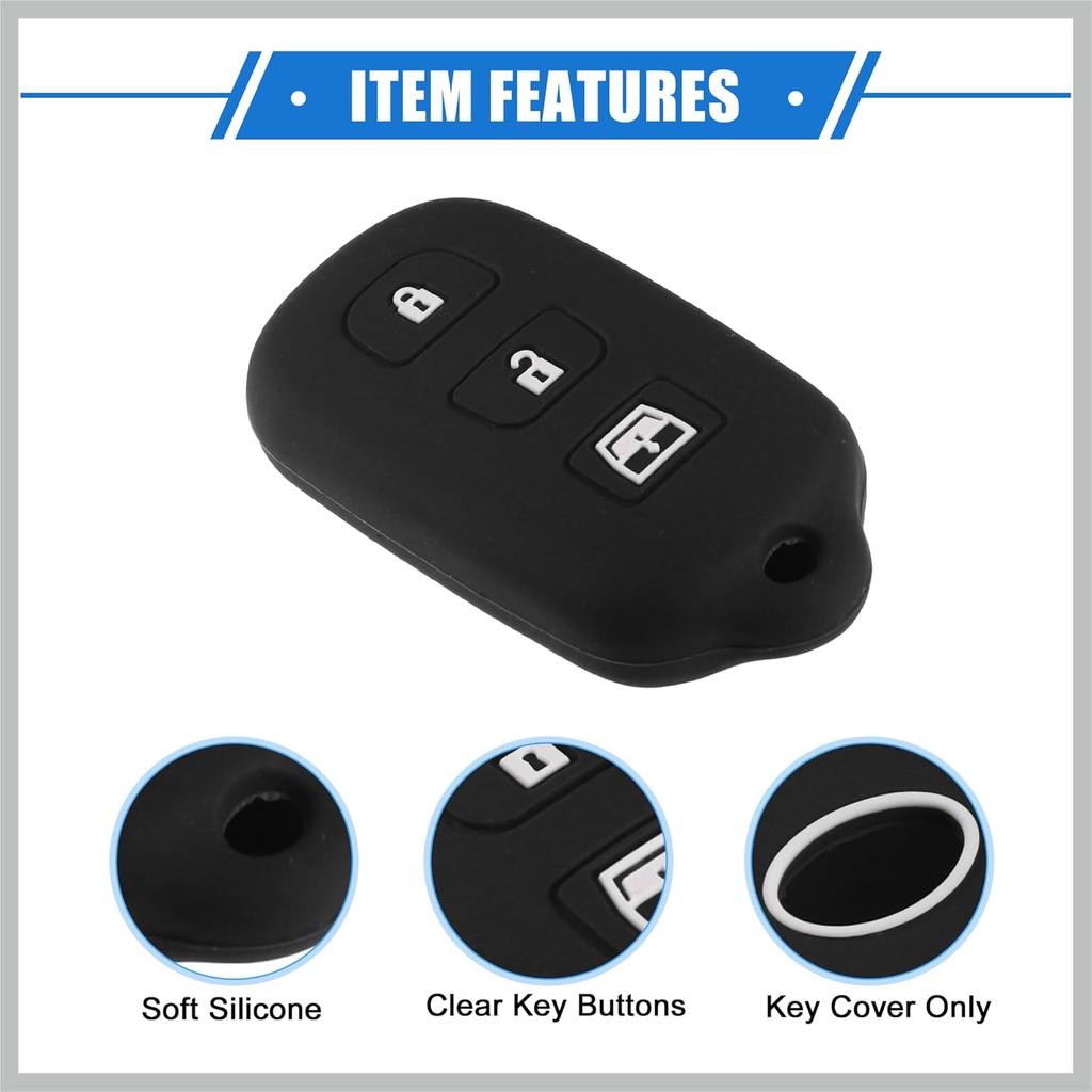 2 Pcs Key Fob Case Cover Compatible for Toyota 4Runner 1999-2009 4 Button, Durable Silicone Black Remote Key Case Protector Replacement Car Parts