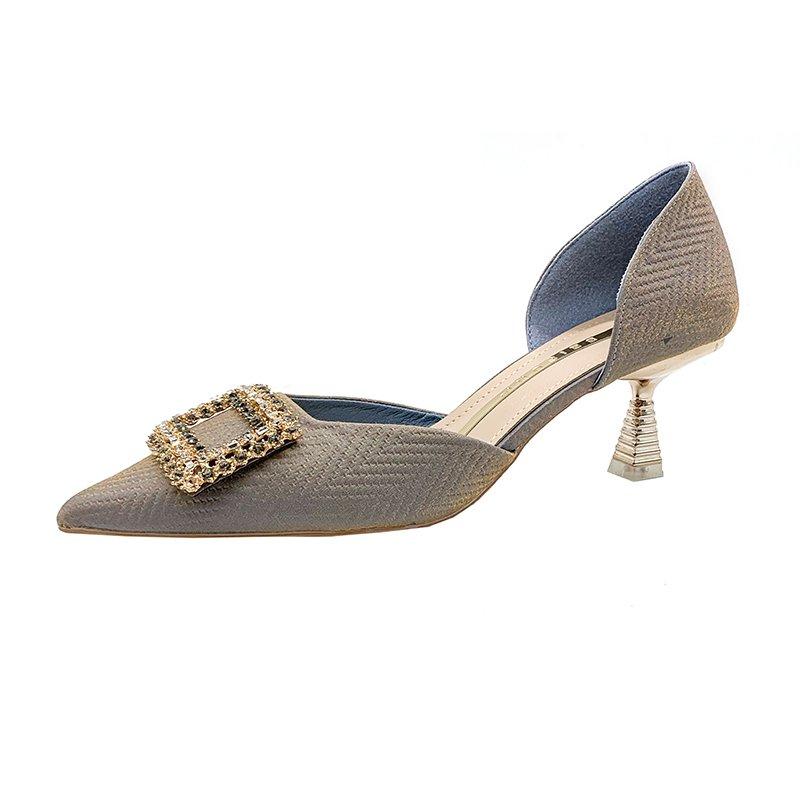 Блестящие стразы с квадратной пряжкой, декорированные туфли для выпускного вечера, темпераментные туфли с острым носком и средней полостью, женские туфли-лодочки на тонком каблуке, высокие каблуки