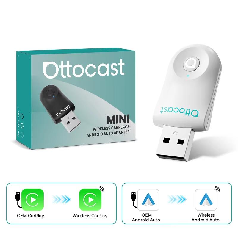 Беспроводной адаптер Ottocast CarPlay и Android Auto 2-в-1 Мини 5G Двухдиапазонный WiFi Донгл Тип Plug & Play Type-C/USB Для 99% Автомобилей 2026