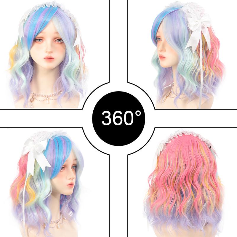 Парик из термостойкого синтетического материала Rainbow с лапшой быстрого приготовления Bob, подходит для косплея, Хэллоуина и карнавала