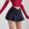 HOUZHOU Pleated Mini Skirt Women V-shaped Low Rise Summer 2023 Sexy Vintage Y2k Solid A-line Miniskirt Korean Acubi Fashion