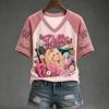 Women's V-Neck Short Sleeve Raglan Printed Top Casual Blouse