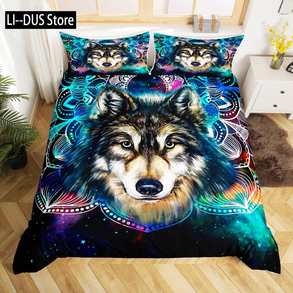 Комплект постельного белья с изображением волка, комплект постельного белья Queen для детей и подростков из микрофибры с изображением животных, комплект постельного белья с рисунком снежного волка и принтом диких животных