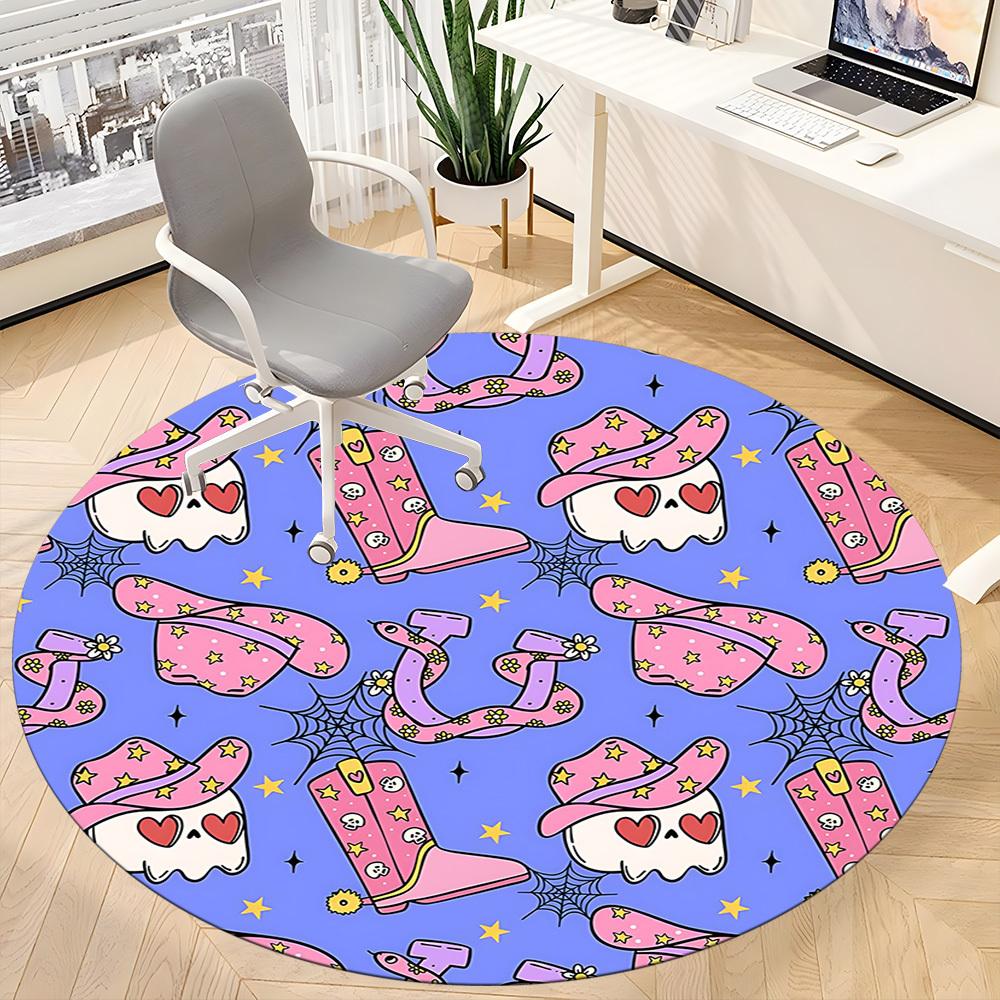 1pc Cowboy Halloween Office Round Area Rug, Under Office Chairs Bedroom Living Room Home Decor, Room Deco