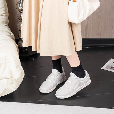 Версия из коровьей кожи нишевая кожа липучка круглый носок женские повседневные спортивного стиля на плоской подошве универсальная обувь