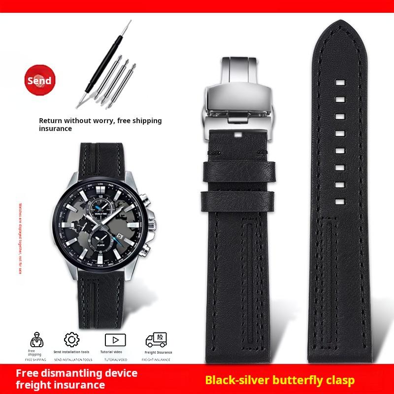 Для Casio EDIFICE ECB-900YDB ECB-1000 EFR303/304/S510 EQB-50 Серия Ремешок для часов Натуральная кожа Коровья кожа Ремешок для часов 22 ММ Браслет
