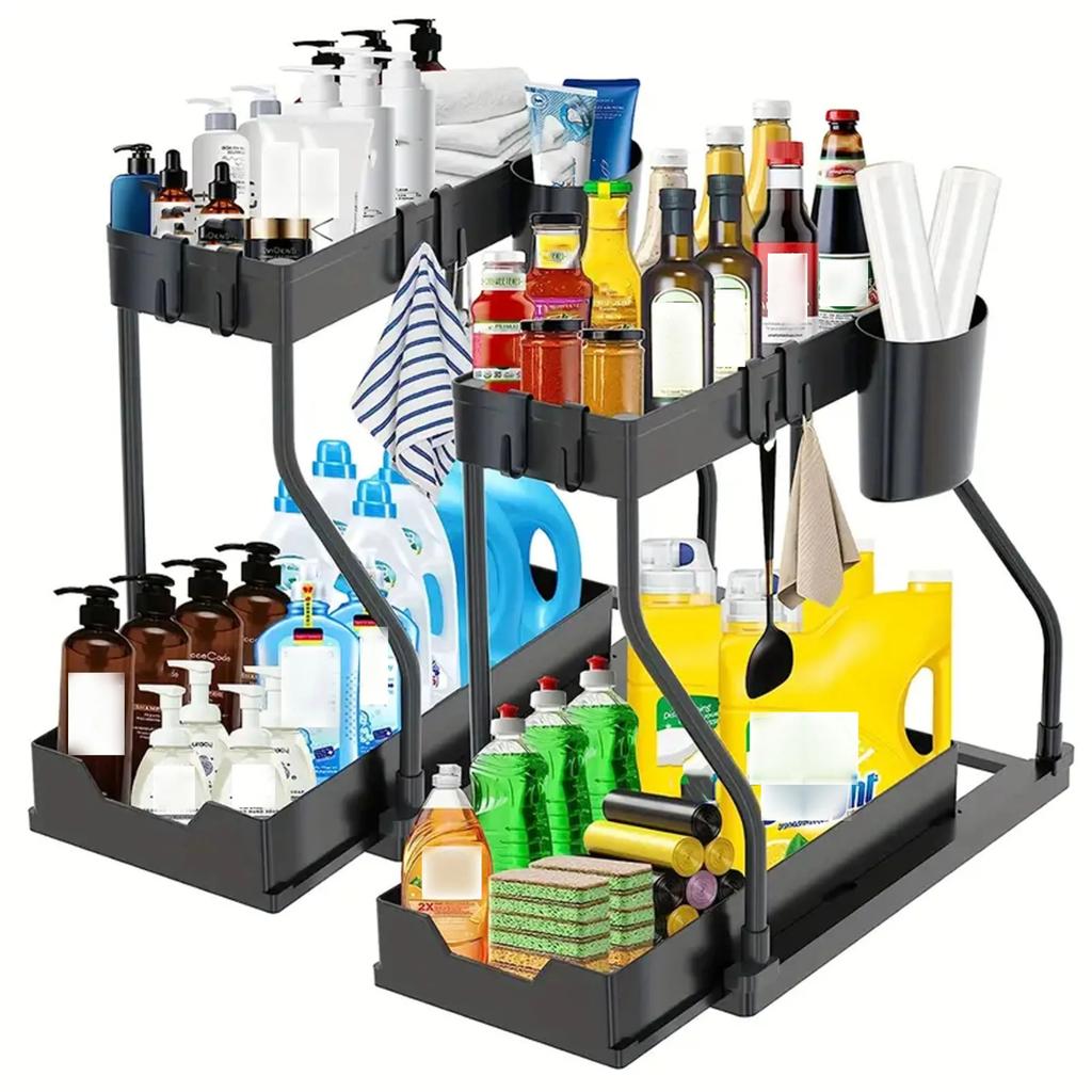 Double-layer drawer seasoning household kitchen storage rack bathroom sink layer debris storage rack