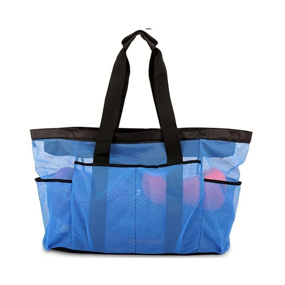 Large-Capacity Mesh Beach Handbag Snaps Travel Wash Tote Bag Durable Beach Toy Baskets Cosmetic