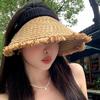 Big Eaves Empty Top Straw Hat Female Travel Seaside Vacation UV Protection Sun Hat Big Head Show Face Small Bucket Hat