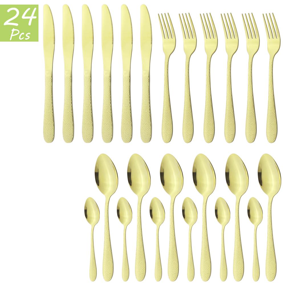 6People Gold Cutlery Set Knife Fork Tea Spoon Tableware High Quality Stainless Steel Dinnerware Home Kitchen Flatware Silverware