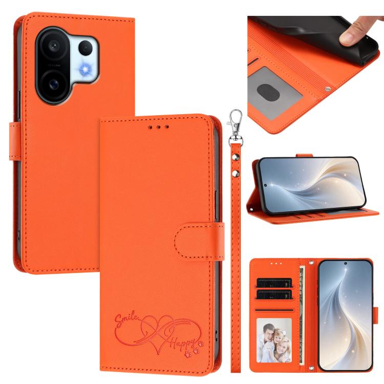 Happy Heart Pattern Magnetic Closure Vegan Leather Phone Case With Wrist Strap For vivo X200 FE