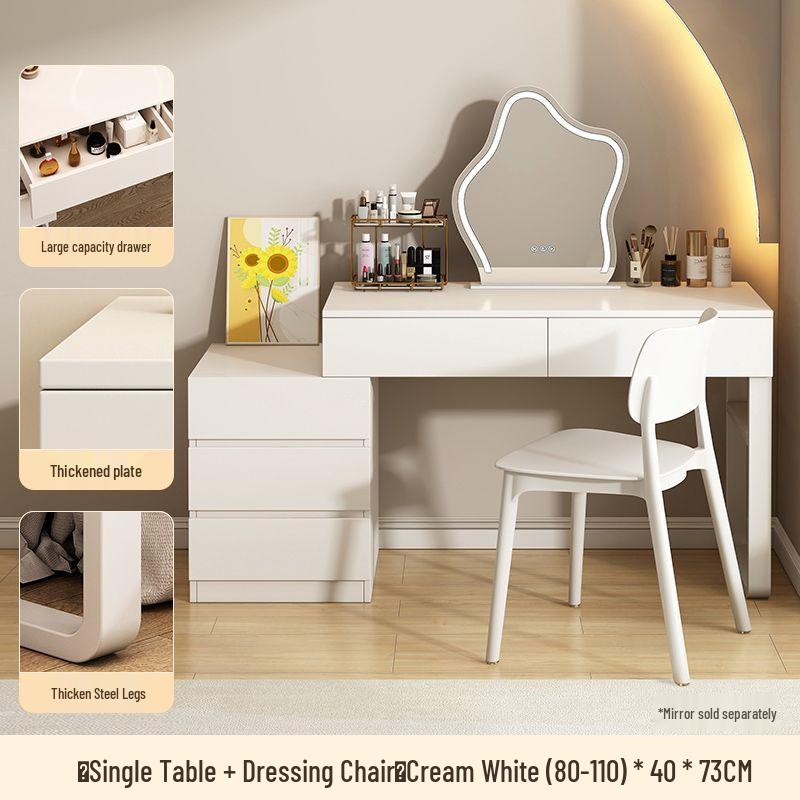 Modern Solid Wood & Sintered Stone Vanity: Sleek Makeup Table with Drawers, Light Luxury Design for Bedrooms and Small Apartments.