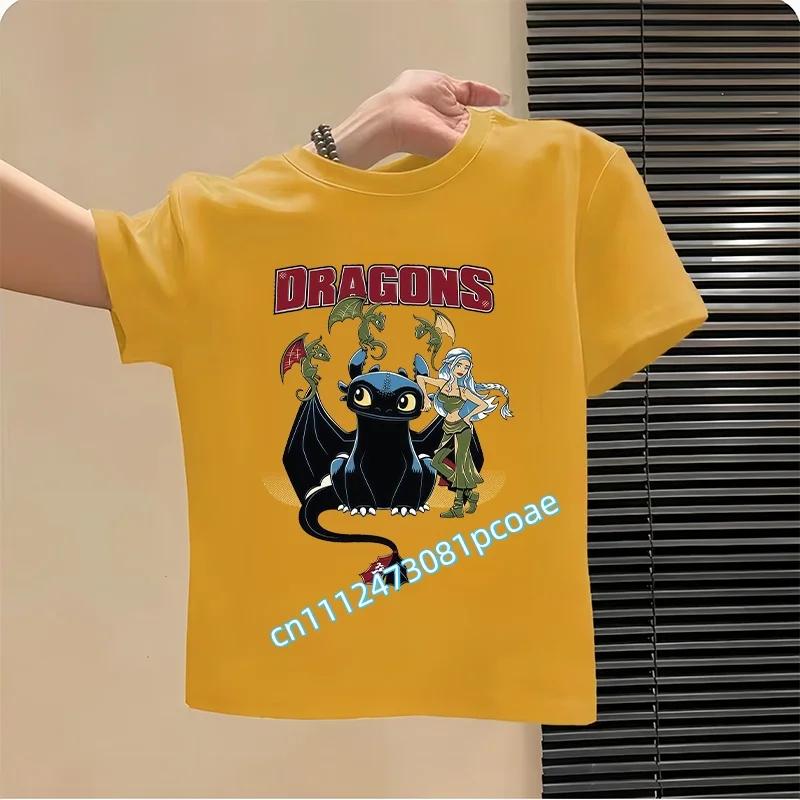 Dragon Tamer Summer Tshirt Boys Sports Shirt Girls Casual Top Cartoon Print Childrens Pure Cotton Short Sleeve Shirt