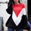 Women's Autumn and Winter Commuter Loose Large Size Splicing Stripe Knit Sweater