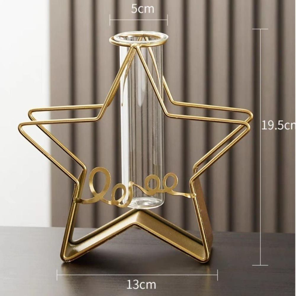 2025 Pentagram Heart Hydroponic Vase Home Decoration Tabletop Ornament Glass Test Tube Nordic Style Triangle Rectangle Iron Art