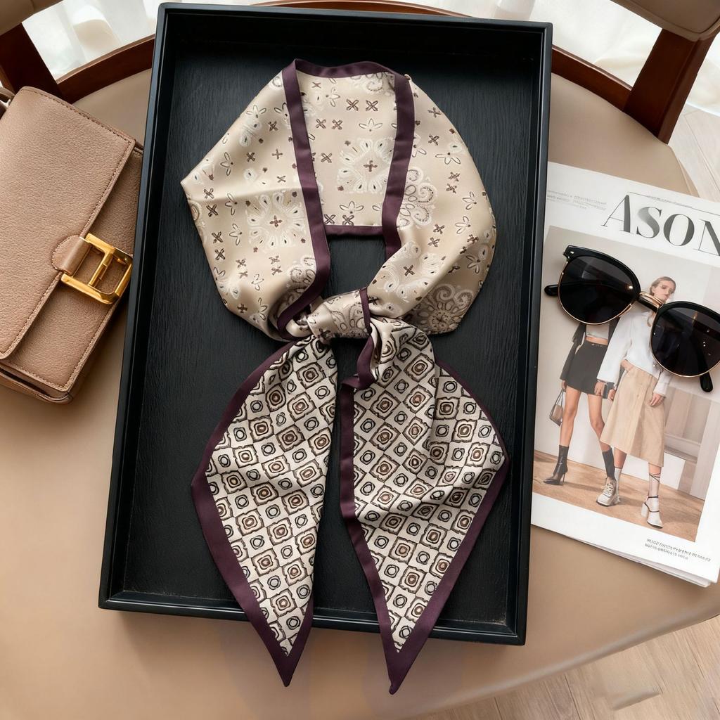 Hangzhou silk simulation silk texture double-layer printing long silk scarf spring and autumn matching scarf can be tied waist decorative streamer