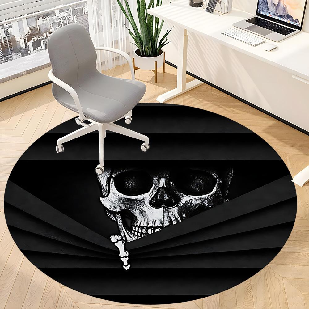 1pc Skull Pirate Office Round Area Rug,  Mat Suitable For Office, Under Office Chairs Bedroom Living Room Home Decor, Room Deco